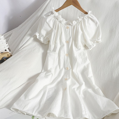 Νέο μοντέλο γυναικείο κομμένο φόρεμα με οβάλ λαιμόκοψη και κουμπιά