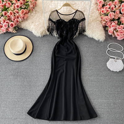 Γυναικείο μοντέρνο φόρεμα με κρόσσια σε μπλε χρώμα