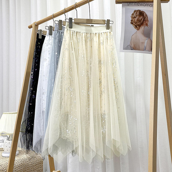 Γυναικεία casual φούστα με ελαστική μέση και παγιέτες