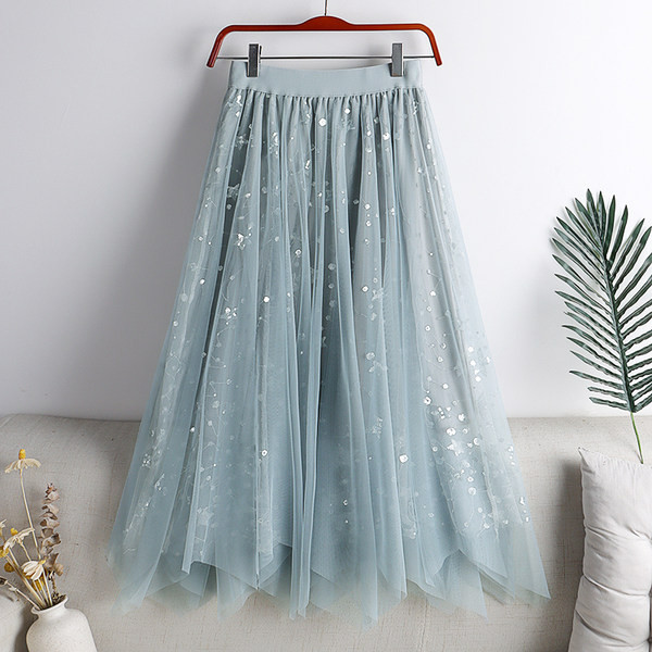 Γυναικεία casual φούστα με ελαστική μέση και παγιέτες