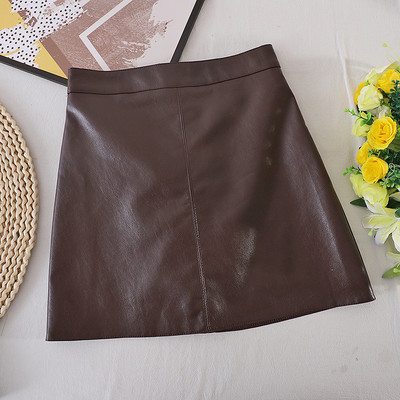 Γυναικεία έκο δερμάτινη φούστα με ψηλή μέση - κλασικό μοντέλο