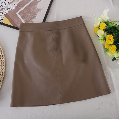 Γυναικεία έκο δερμάτινη φούστα με ψηλή μέση - κλασικό μοντέλο