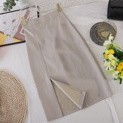 Kunstnahast naiste pikk lõhikuga seelik