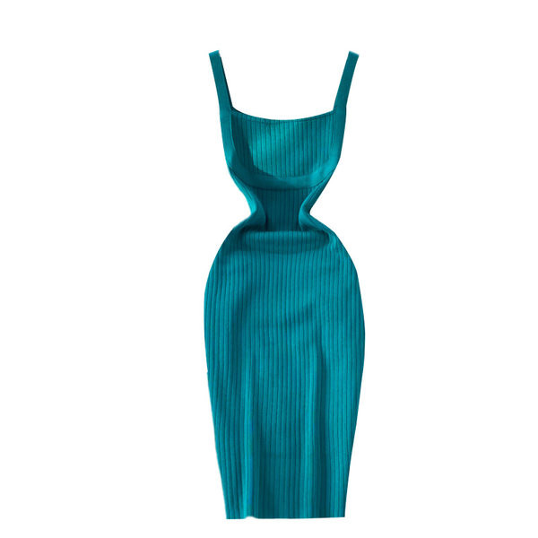 Kandilise dekoltee ja teksarihmadega naiste kleit