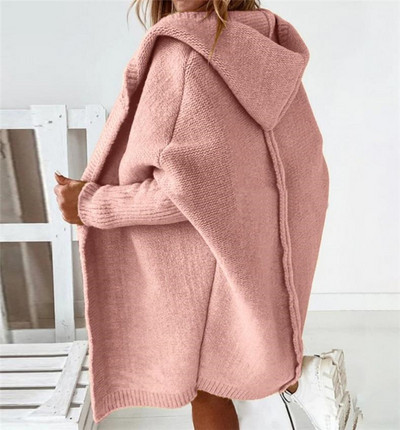 Φαρδιά πλεκτή ζακέτα με κουκούλα