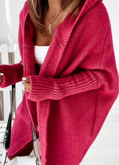 Φαρδιά πλεκτή ζακέτα με κουκούλα