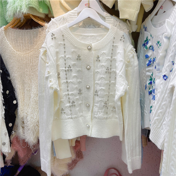 Uut mudelit naiste kivide ja pärlitega vest valge