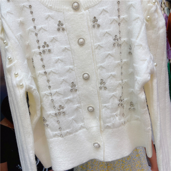 Uut mudelit naiste kivide ja pärlitega vest valge