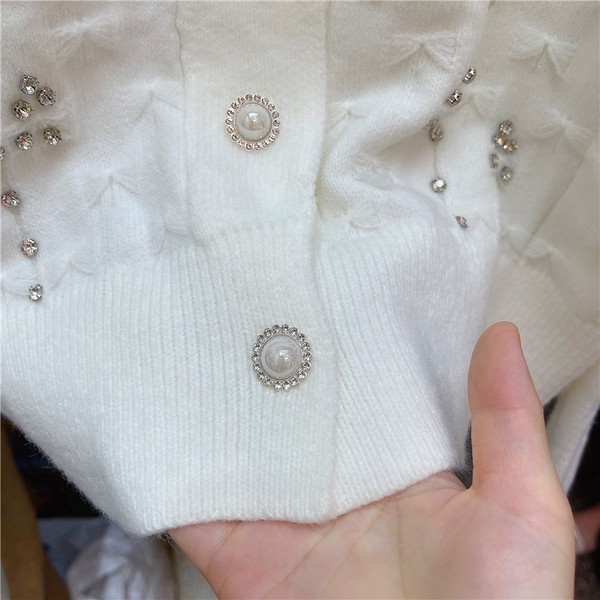 Uut mudelit naiste kivide ja pärlitega vest valge