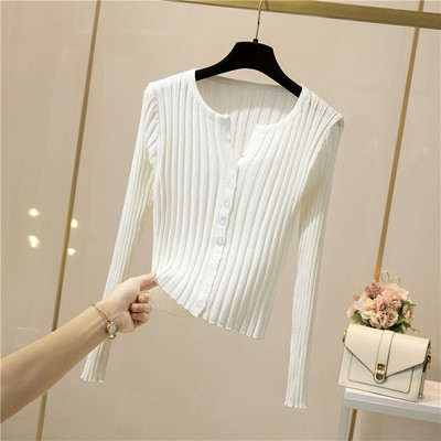 Naiste vabaaja nööpide ja pikkade varrukatega kardigan