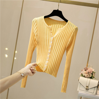 Naiste vabaaja nööpide ja pikkade varrukatega kardigan