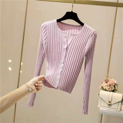 Naiste vabaaja nööpide ja pikkade varrukatega kardigan