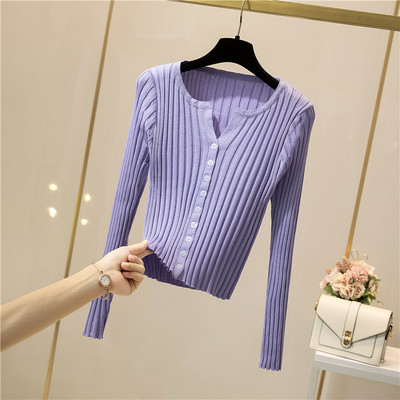 Naiste vabaaja nööpide ja pikkade varrukatega kardigan