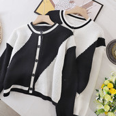 Naiste nööpide ja ovaalse kaelusega kardigan, valge ja must