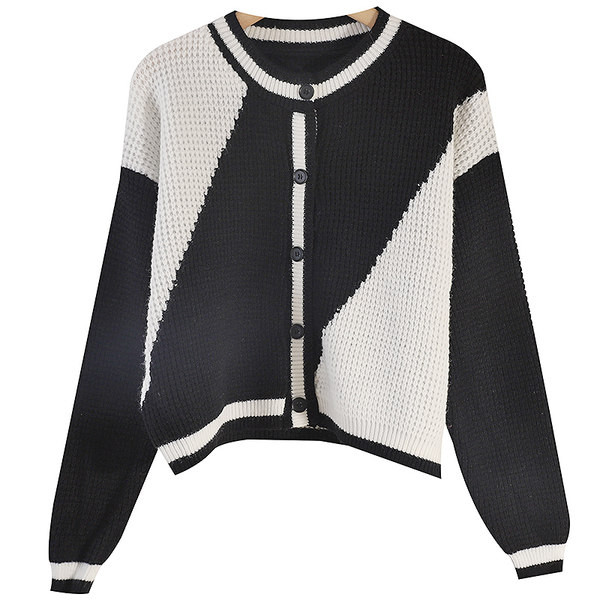 Naiste nööpide ja ovaalse kaelusega kardigan, valge ja must