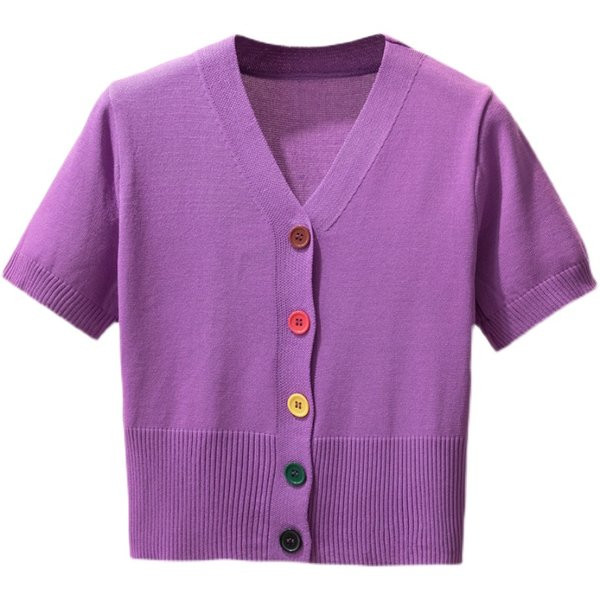 Sieviešu jaka ar īsām piedurknēm un krāsainām pogām