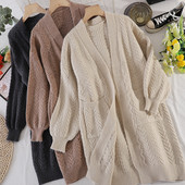 Naiste pikk taskutega kardigan