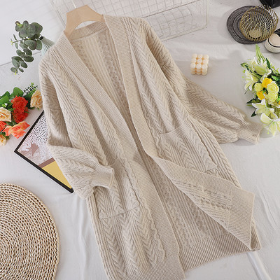 Naiste pikk taskutega kardigan