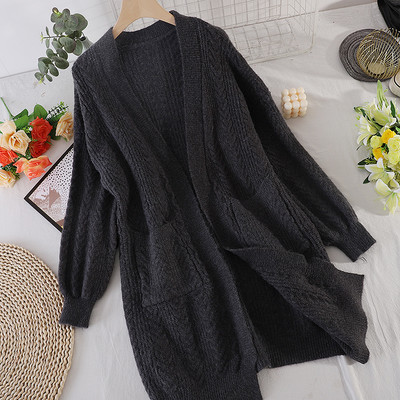 Naiste pikk taskutega kardigan