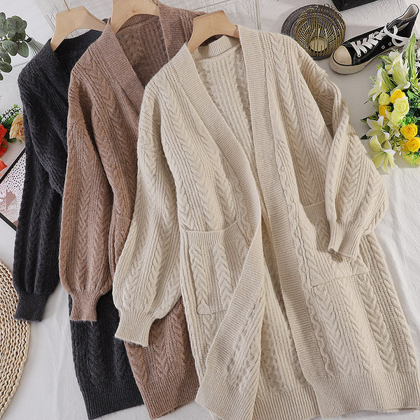 Naiste pikk taskutega kardigan