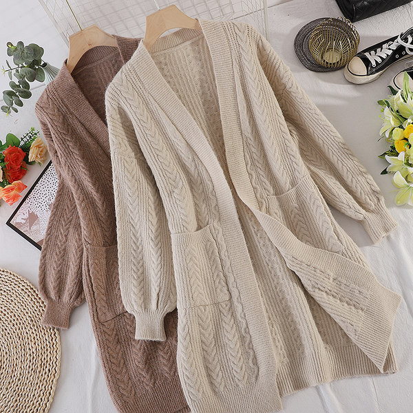 Naiste pikk taskutega kardigan