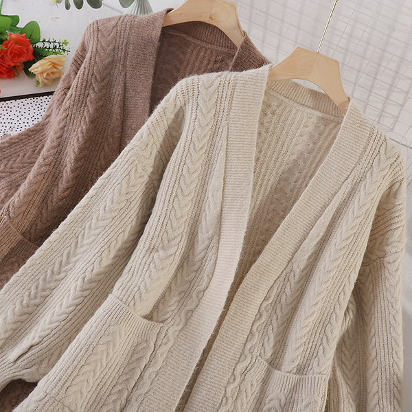 Naiste pikk taskutega kardigan