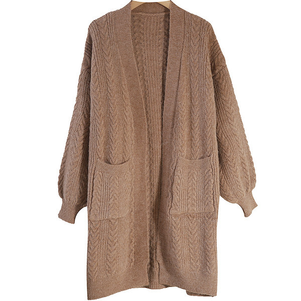 Naiste pikk taskutega kardigan