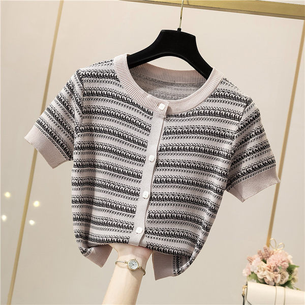 Modern női mellény rövid ujjal és ovális nyakkivágással