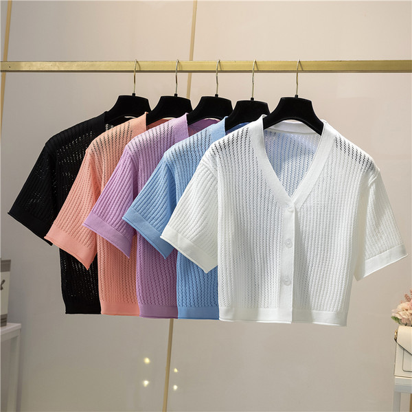 Naiste vabaaja kardigan lühikeste varrukatega õhuke kudum