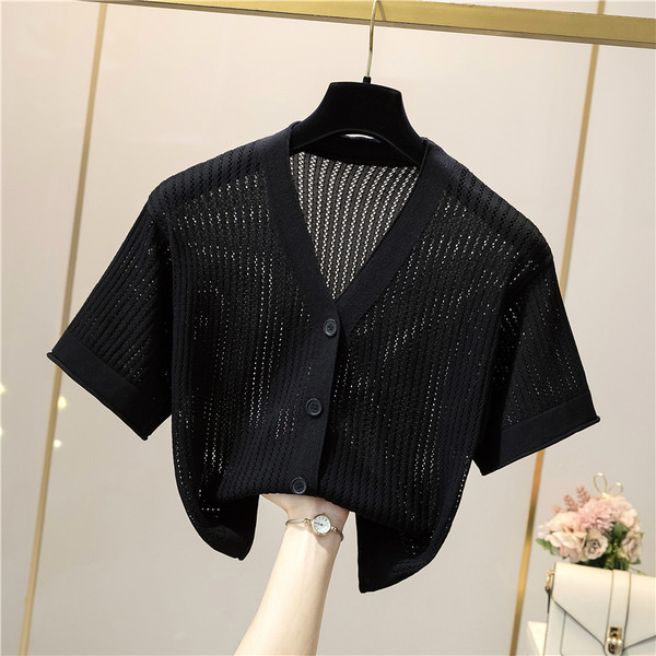 Naiste vabaaja kardigan lühikeste varrukatega õhuke kudum