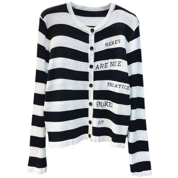 Casual γυναικεία ριγέ ζακέτα με κέντημα