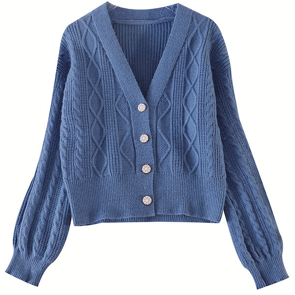 Kötött női kardigán spitz nyakkivágással és gombokkal