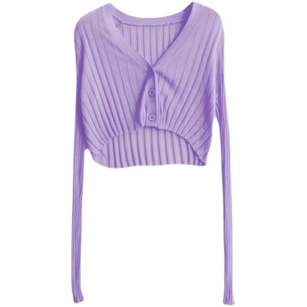 Γυναικεία κοντή ζακέτα με μακριά μανίκια και κουμπιά