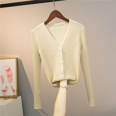 Νέο μοντέλο ζακέτα λεπτό πλέξιμο με V-λαιμό για γυναίκες