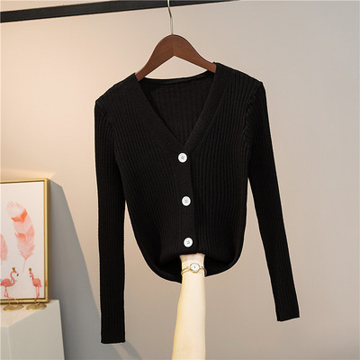 Νέο μοντέλο ζακέτα λεπτό πλέξιμο με V-λαιμό για γυναίκες