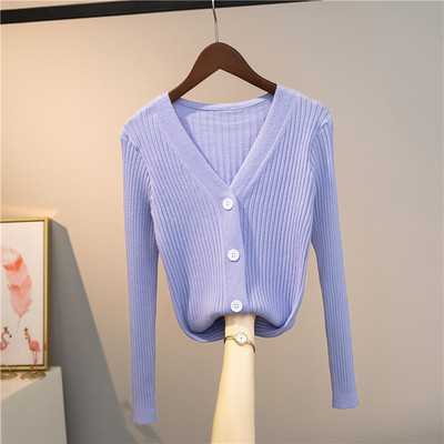 Νέο μοντέλο ζακέτα λεπτό πλέξιμο με V-λαιμό για γυναίκες