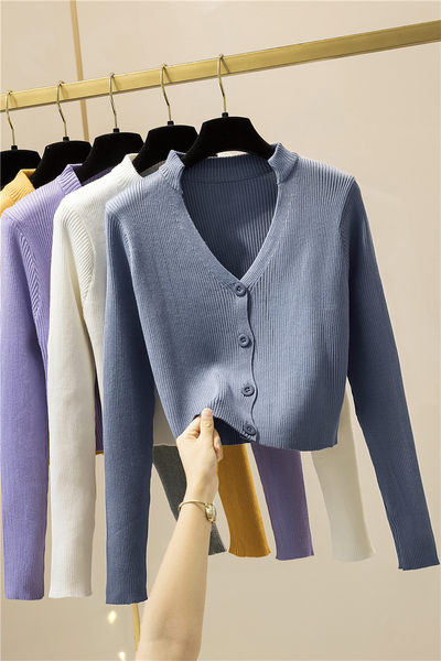 Naiste spits-kaelusega kardigan õhuke kudum