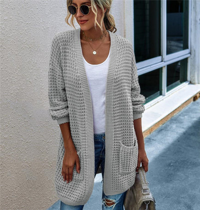 Πλεκτή ζακέτα με τσέπες χωρίς κούμπωμα