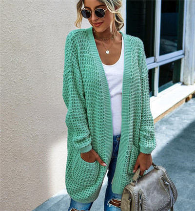 Πλεκτή ζακέτα με τσέπες χωρίς κούμπωμα