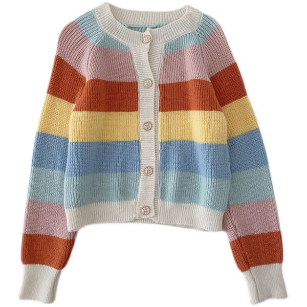 Triibuline naiste vest nööpide ja O-kaelusega