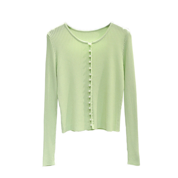 Női kardigán gyöngyház gombokkal és O-nyakkal