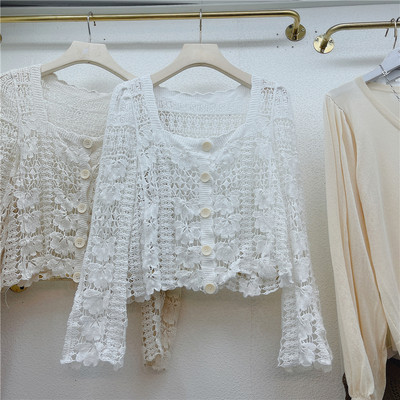 Kahes värvitoonis ruudu kaelusega uus mudel naiste pitskardigan