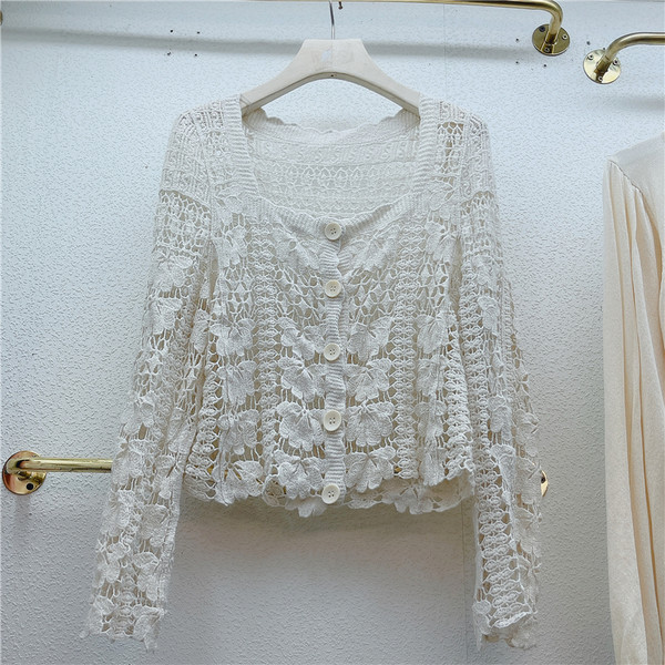 Kahes värvitoonis ruudu kaelusega uus mudel naiste pitskardigan