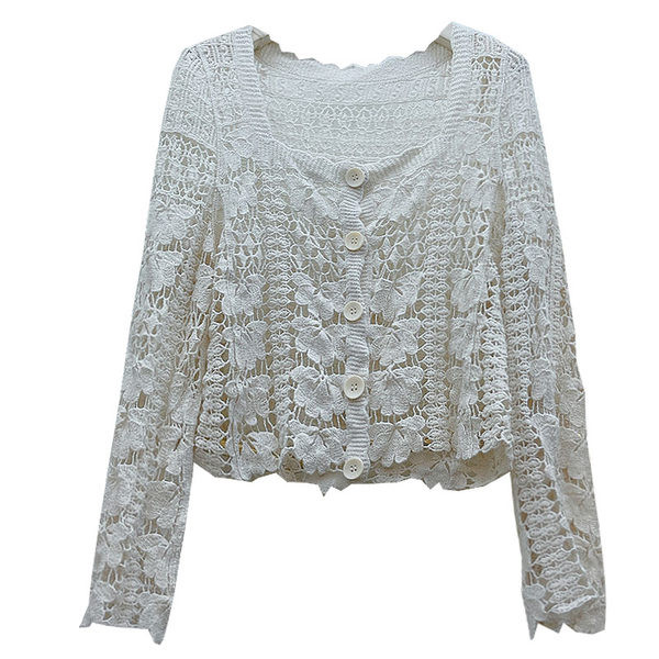 Kahes värvitoonis ruudu kaelusega uus mudel naiste pitskardigan