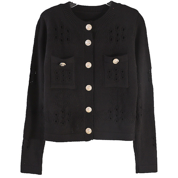 Naiste kootud vest taskute ja pärlitega