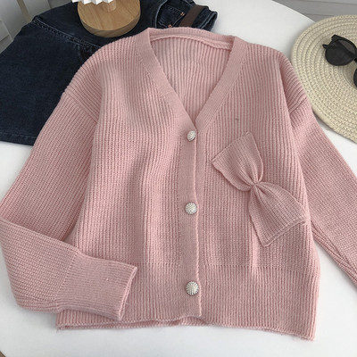 Γυναικεία πλεκτή ζακέτα  με κορδέλα