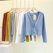 Naiste lühike kardigan spits-kaelusega ja pikkade varrukatega