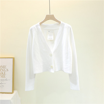 Naiste lühike kardigan spits-kaelusega ja pikkade varrukatega