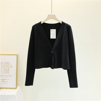 Naiste lühike kardigan spits-kaelusega ja pikkade varrukatega