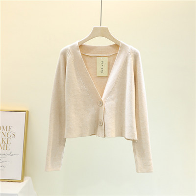 Naiste lühike kardigan spits-kaelusega ja pikkade varrukatega